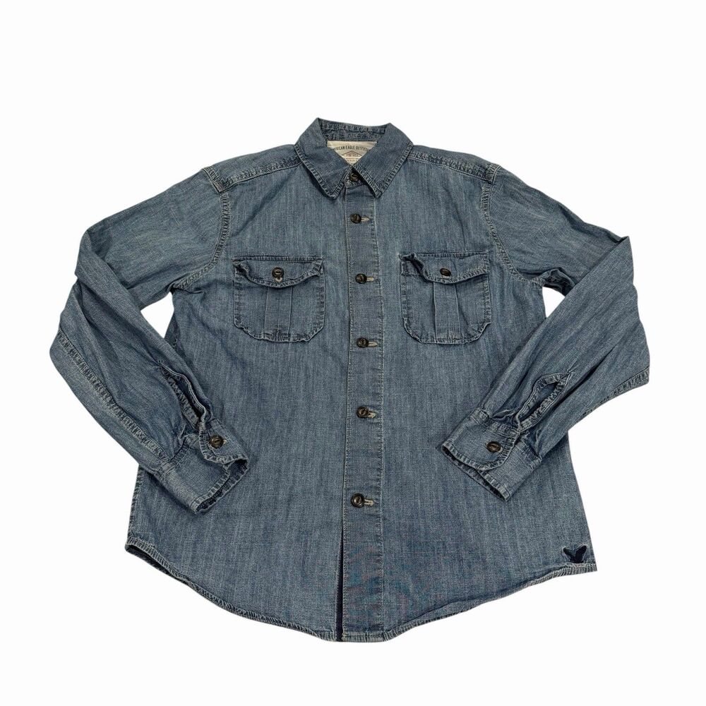 American Eagle Vintage Men's Blue Denim Long‎ Sleeve Button Up Casual Classic